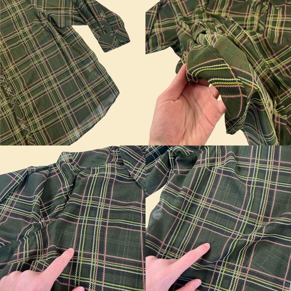 90s/Y2K sheer green blouse by Roamans, size 30W vintage patterned top/shirt - Picture 4 of 7